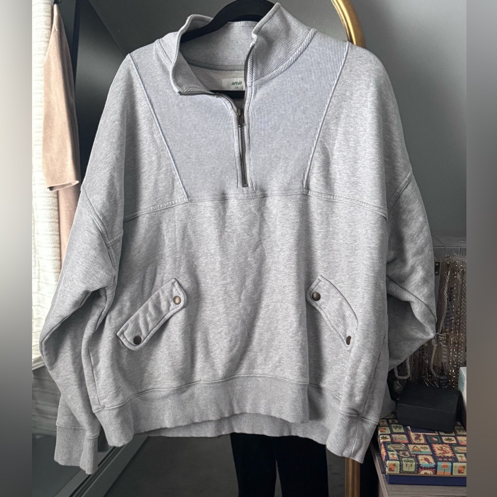 Aerie Light Gray Quarter-Zip Sweatshirt
